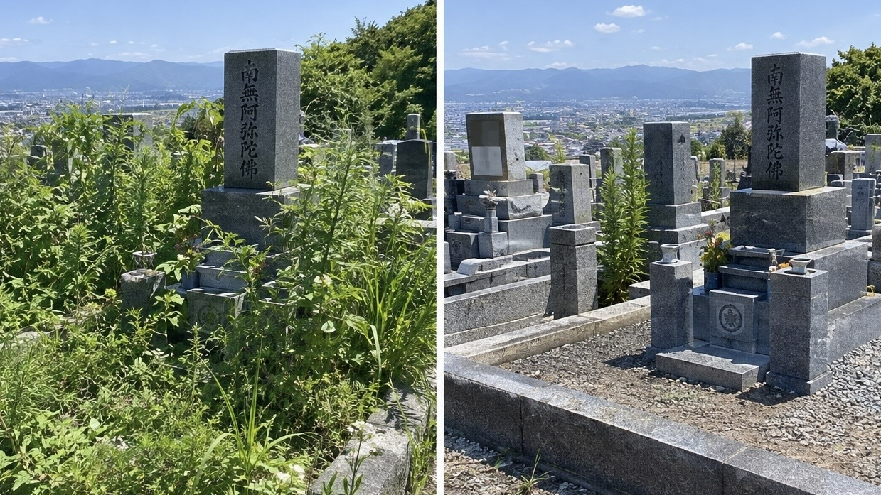お墓のお手入れをイメージした写真